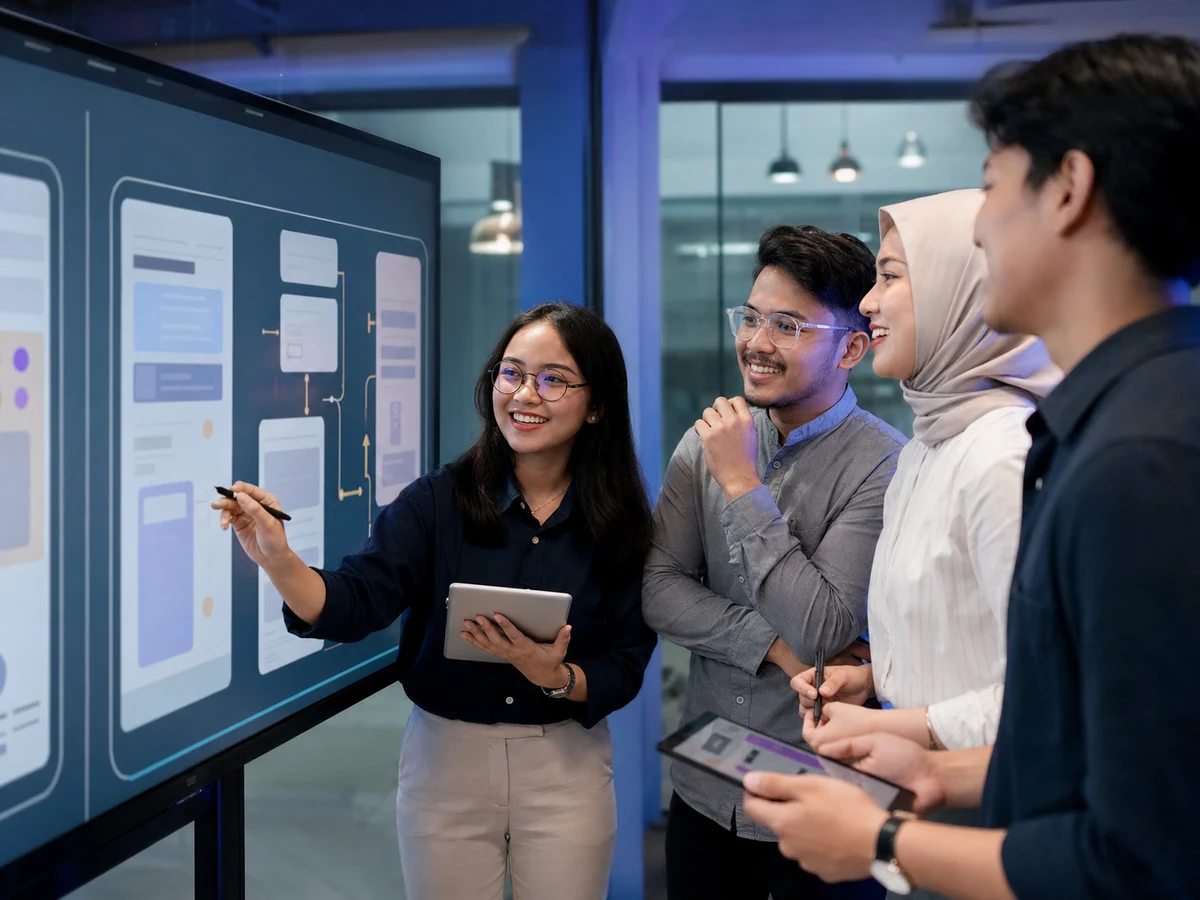 Software product team collaborating on a custom business application